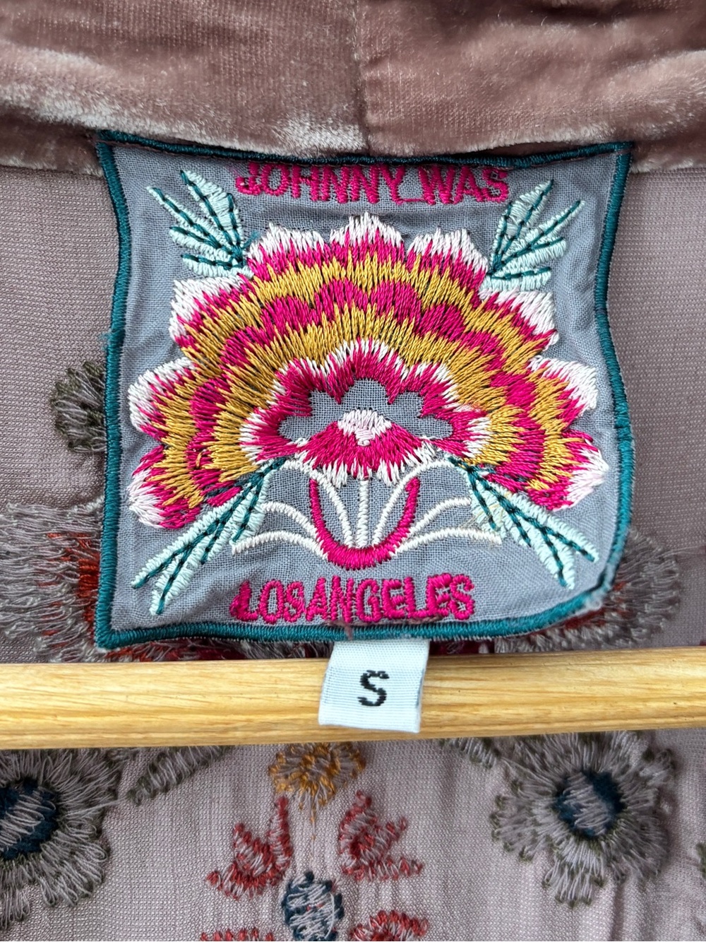 Johnny Was Waleska Velvet Silk Draped Cardigan S Rose Kimono Embroidered Boho - Picture 9 of 15